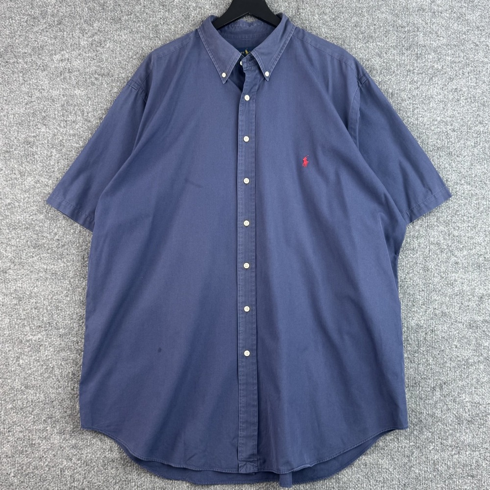 Ralph Lauren Button Down Shirt Mens 2XLT Navy Blue Casual Preppy Short Sleeve